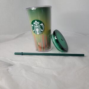 Starbucks Birthday Candles Green and Orange Tumbler with Lid and Straw